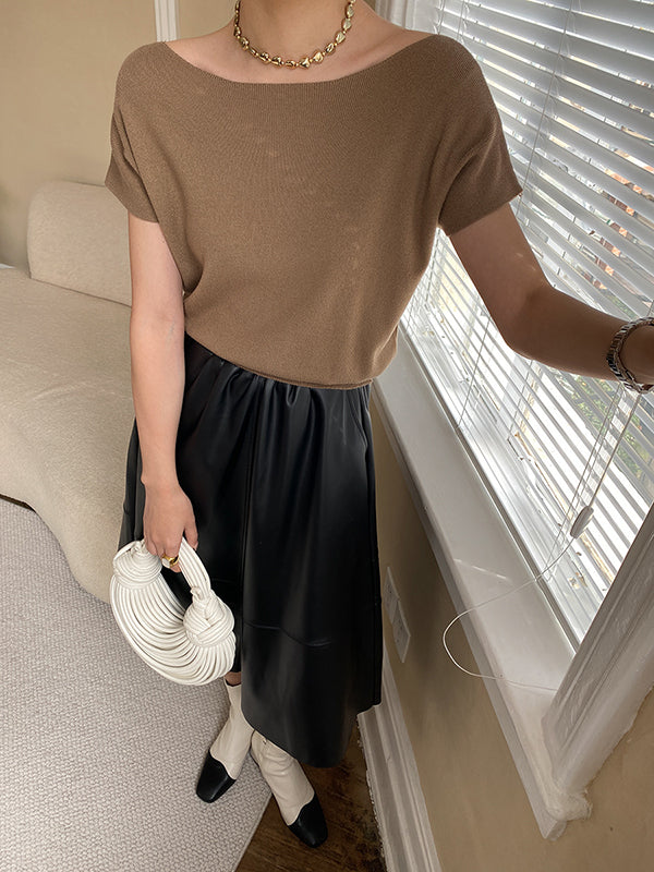 Pink Sleeve Top Short Knit Boat Loose Neck Stylish FashionChic