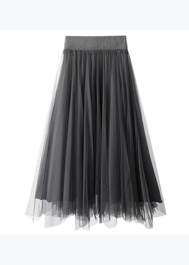 Women Khaki High Waist Wrinkled Asymmetrical Tulle Skirt Spring TT1011 shopify