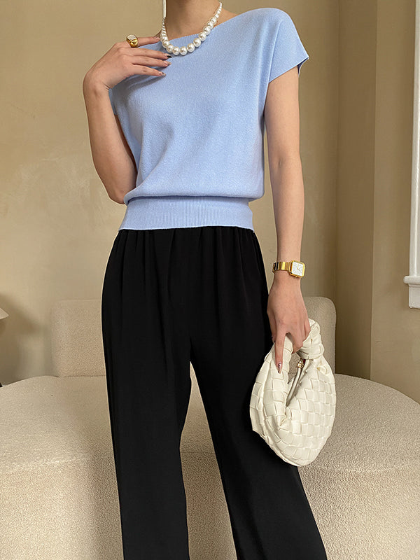 Pink Sleeve Top Short Knit Boat Loose Neck Stylish FashionChic