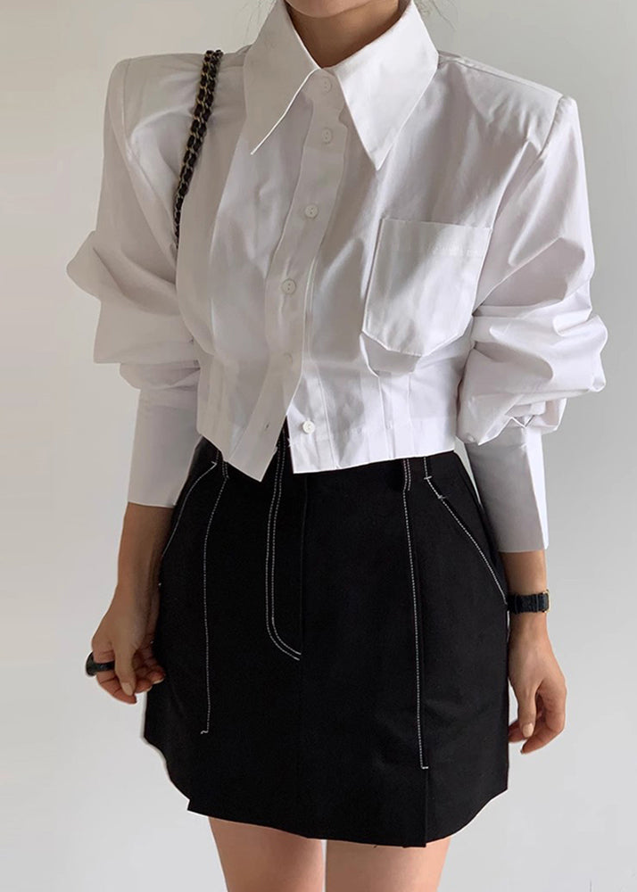 Blouses Lace Back Cotton Shorts White Beautiful Up Spring FashionChic