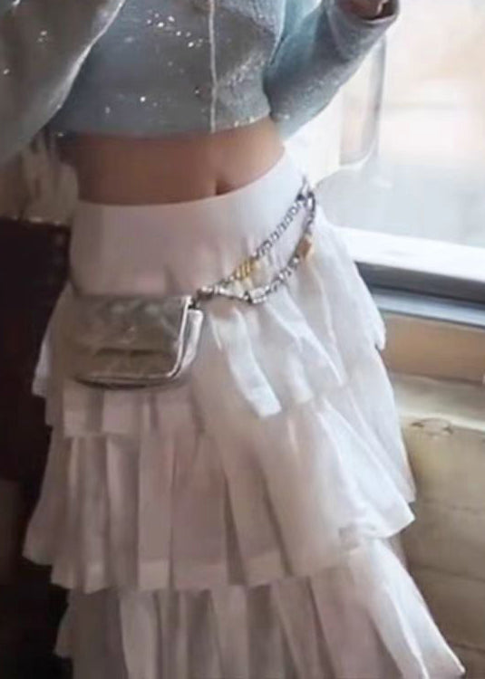 Bohemian White Wrinkled High Waist Cotton Skirt Summer AZ1043 shopify