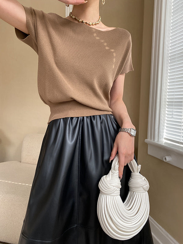 Pink Sleeve Top Short Knit Boat Loose Neck Stylish FashionChic
