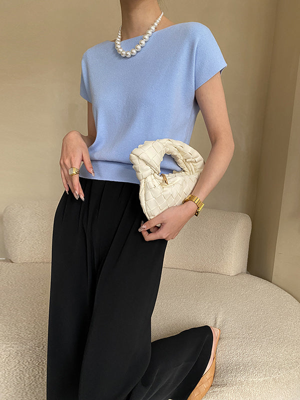 Pink Sleeve Top Short Knit Boat Loose Neck Stylish FashionChic