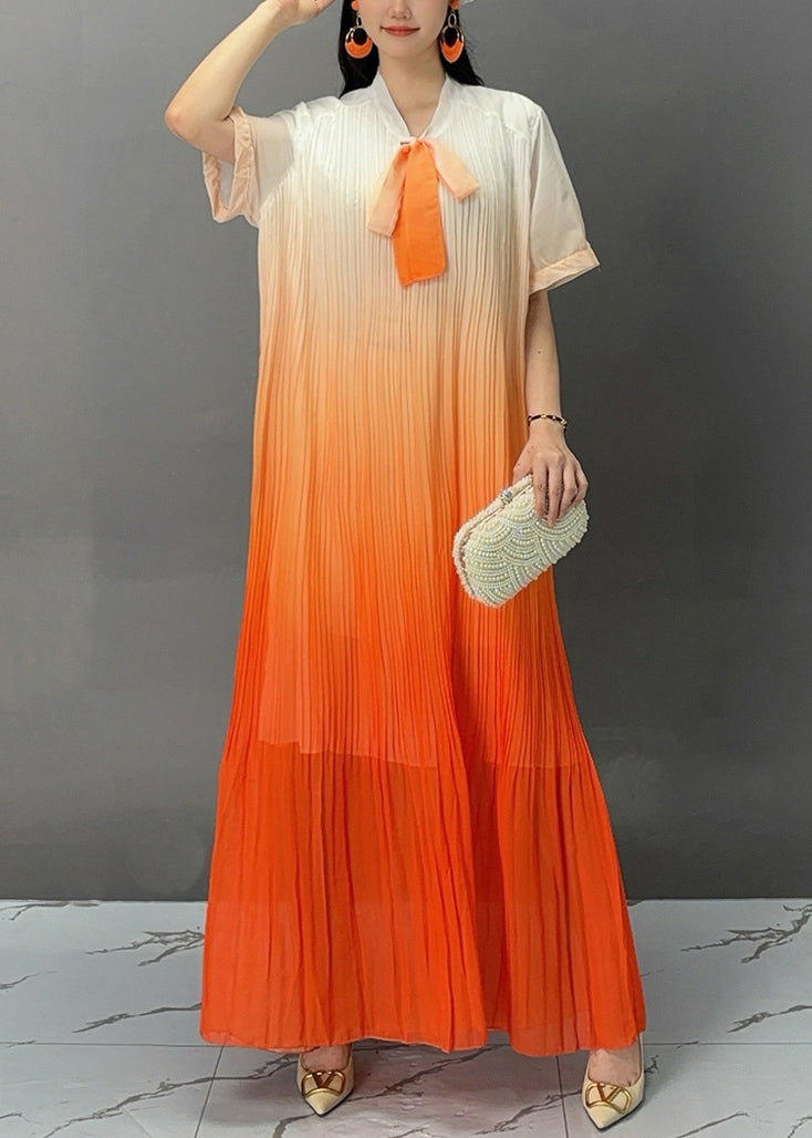Stylish Orange Bow Wrinkled Maxi Dresses Summer AJ1021 JDML-240909