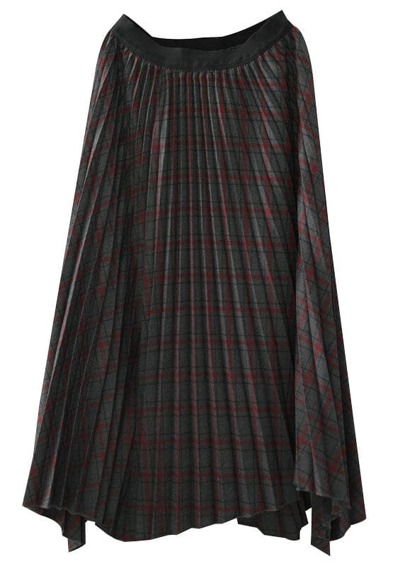 Women Chocolate Elastic Waist Asymmetrical Design Plaid Cotton Skirt Fall AJ1011 shopify