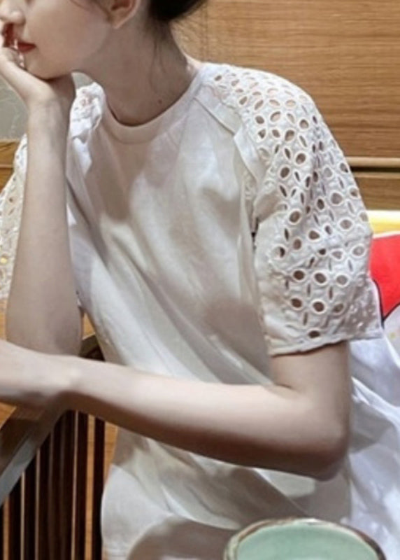 Chic White O-Neck Hollow Out T Shirt Short Sleeve TT1040 shopify