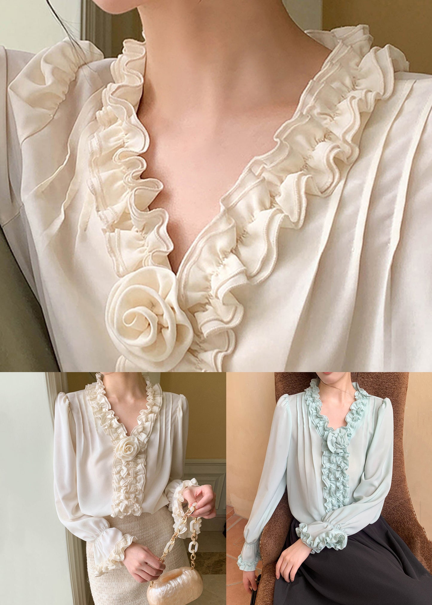 Apricot Art Shirt Petal Chiffon Solid Sleeve Ruffled FashionChic