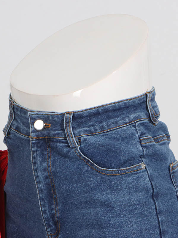 Red Chic Tied Straight Jeans High Waist Buttoned FashionChic