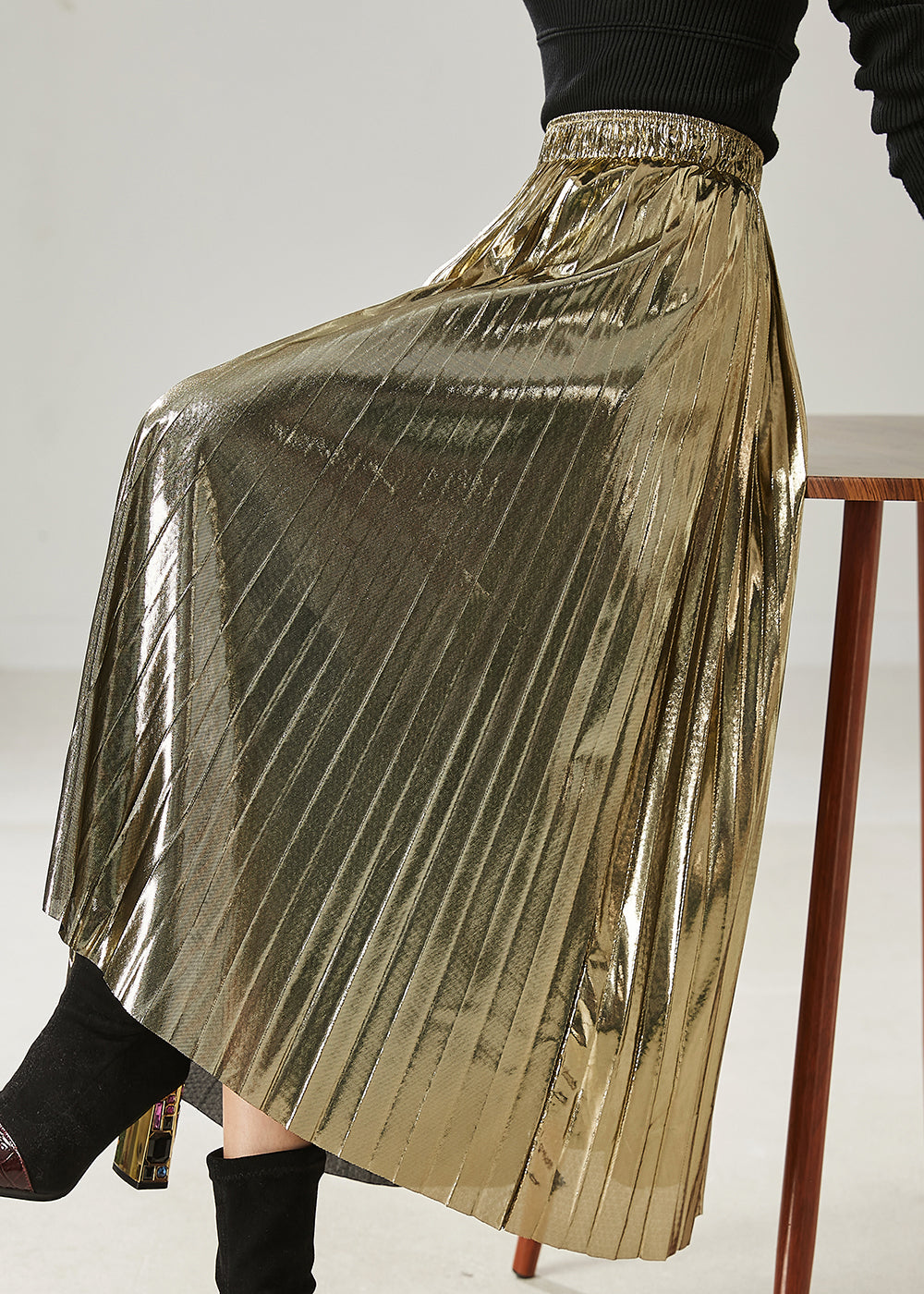 Italian Champagne Exra Large Hem Pleated Skirt Summer AZ1017 shopify