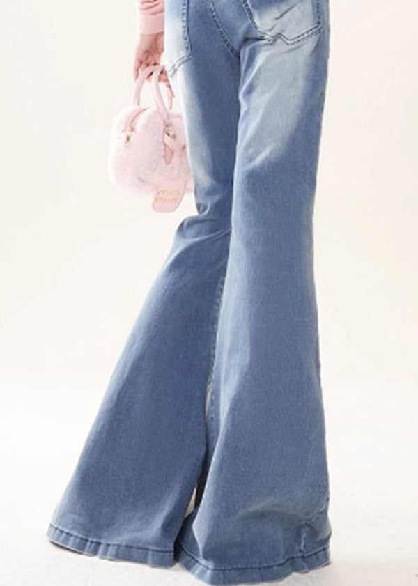 Butterfly Embroidered Style Bottoms Blue Flare Denim Patchwork FashionChic