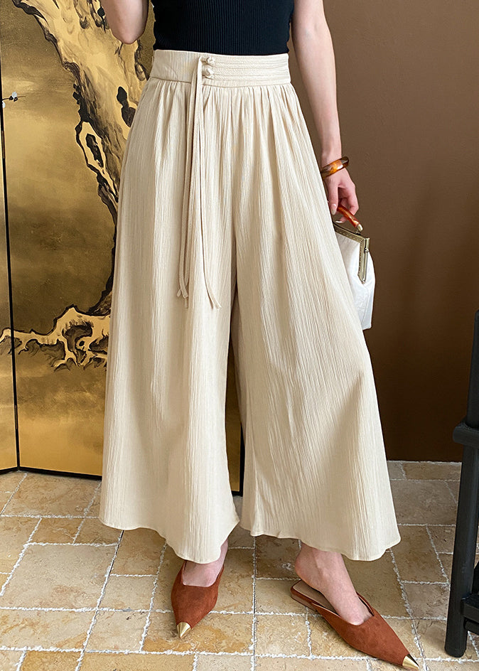 New Khaki Tasseled High Waist Cotton Crop Pants Summer AF1041 HS-CPTS240914