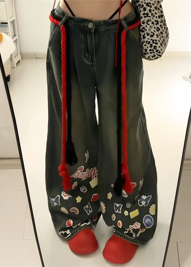 American Graffiti Blue Denim Wide Leg Pants Autumn WP054 NZ-LPTS241107