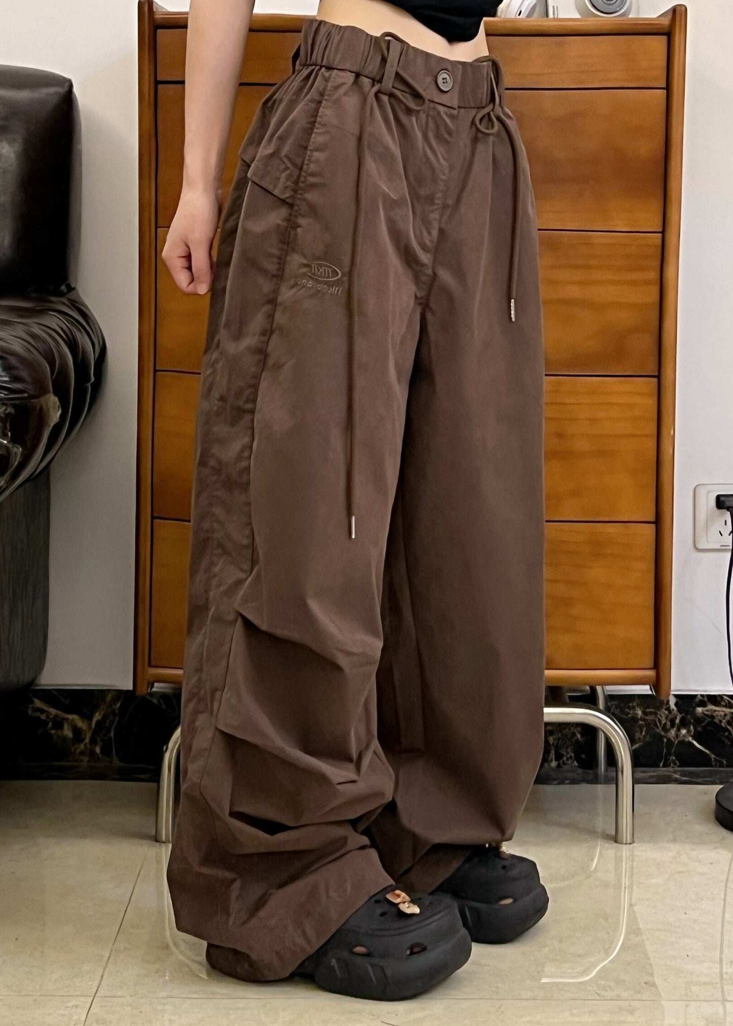American Style Brown Pockets Wrinkled Cotton Pants Fall WP026 NZ-LPTS241107