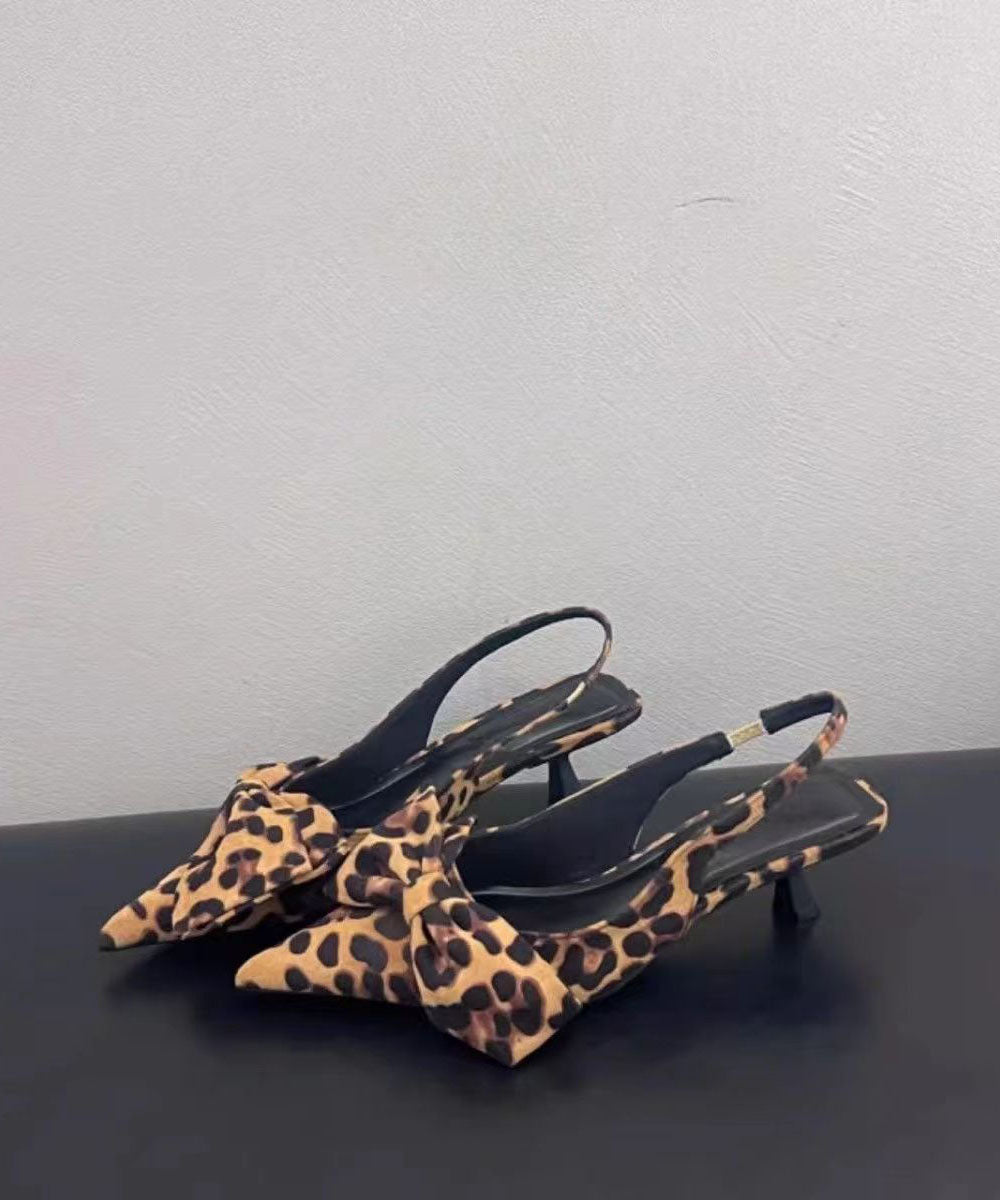American Style Leopard Bow Pointed Toe Sandals DD1061 Shoe-LX240605