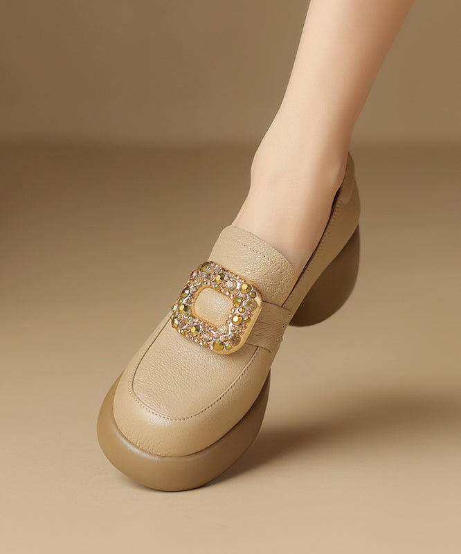 Apricot Chunky Sheepskin Soft Splicing Zircon Loafers For Women WT037 shoe-PDX241030