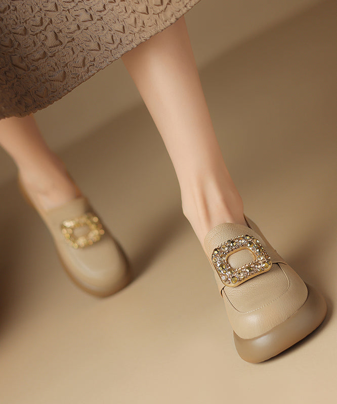 Apricot Chunky Sheepskin Soft Splicing Zircon Loafers For Women WT037 shoe-PDX241030