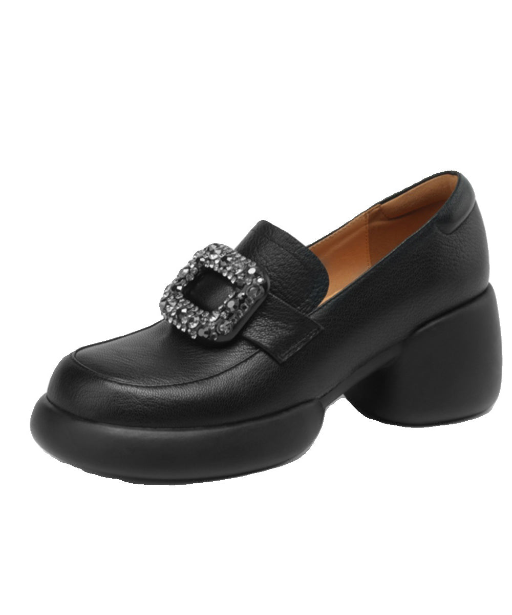 Apricot Chunky Sheepskin Soft Splicing Zircon Loafers For Women WT037 shoe-PDX241030
