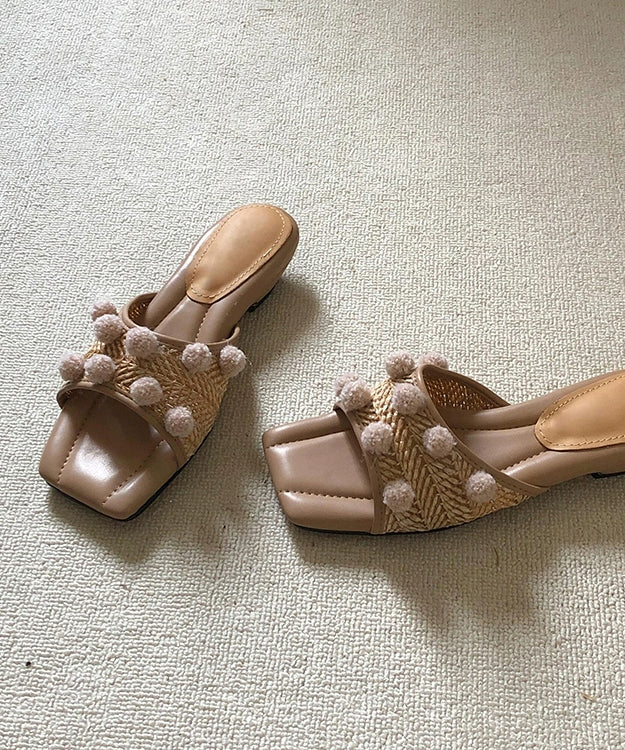 Fuzzy Apricot Peep DDecorated Ball Sandals Wedge Slide Splicing FashionChic