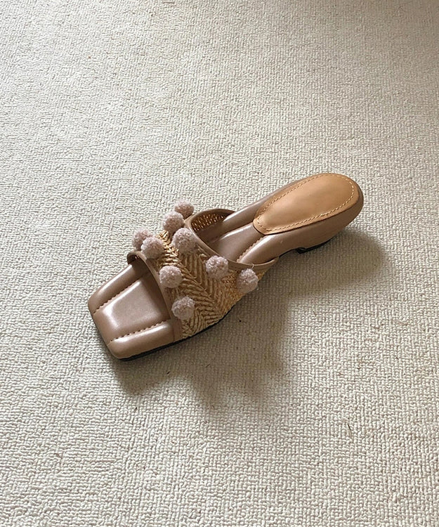 Fuzzy Apricot Peep DDecorated Ball Sandals Wedge Slide Splicing FashionChic