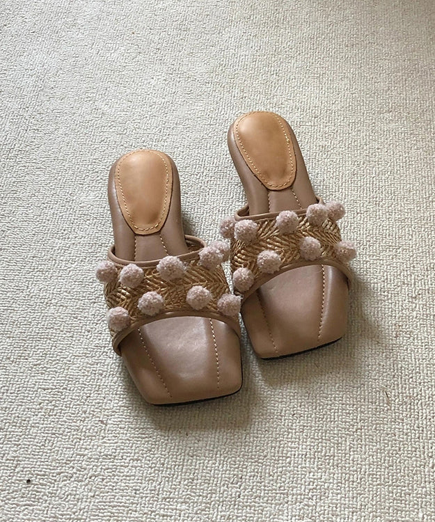 Fuzzy Apricot Peep DDecorated Ball Sandals Wedge Slide Splicing FashionChic