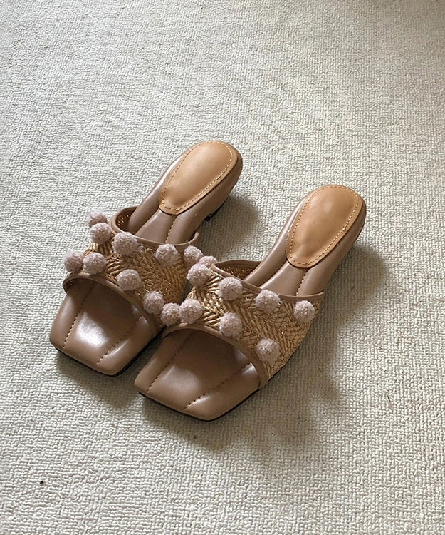 Fuzzy Apricot Peep DDecorated Ball Sandals Wedge Slide Splicing FashionChic