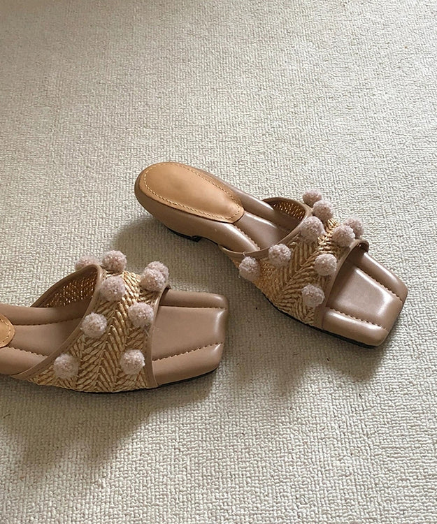 Fuzzy Apricot Peep DDecorated Ball Sandals Wedge Slide Splicing FashionChic
