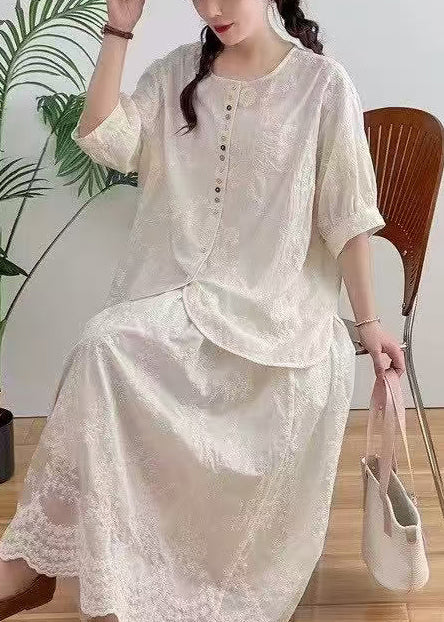 Shirt Oversized Apricot Jacquard Summer Cotton FashionChic