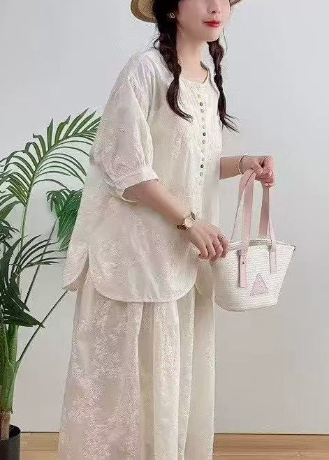 Shirt Oversized Apricot Jacquard Summer Cotton FashionChic