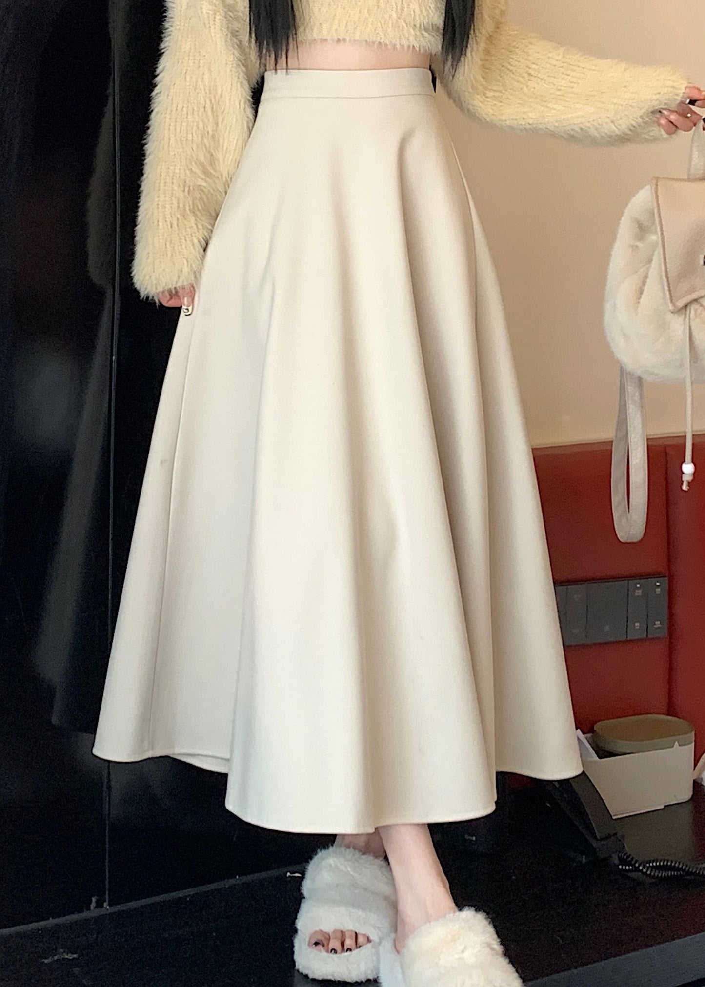 Apricot Loose Versatile Elastic Waist Wrinkled Skirts Spring QQ1013 Ada Fashion