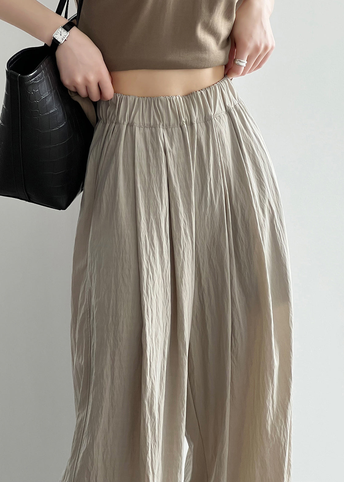Apricot Pockets Cotton Wide Leg Pants Elastic Waist QE005 MZF-LPTS240927