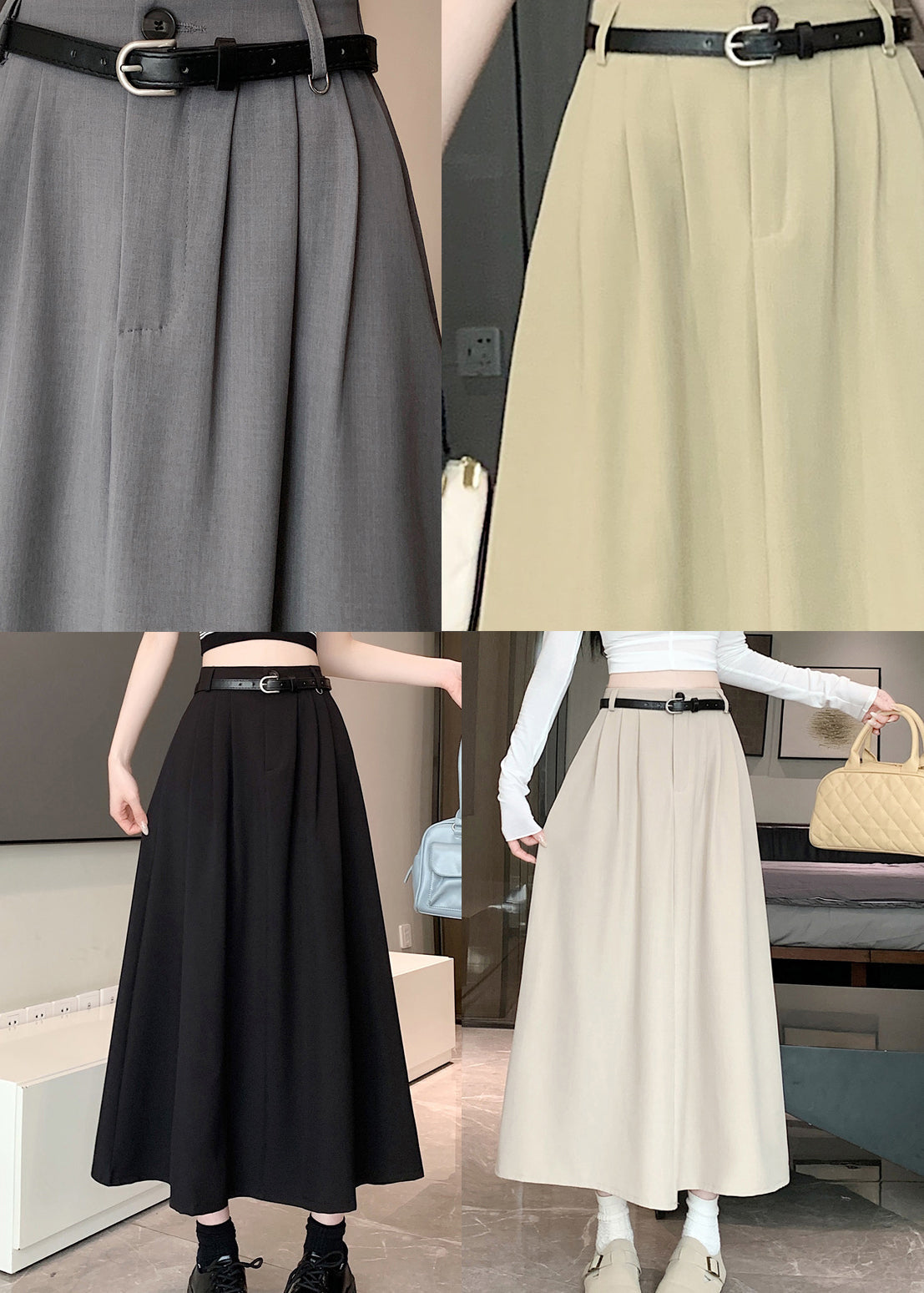 Apricot Simple Style High Waist Wrinkled Skirts Spring QQ1001 Ada Fashion