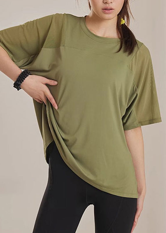 Yoga Tops Summer Army Side Green Open Patchwork FashionChic