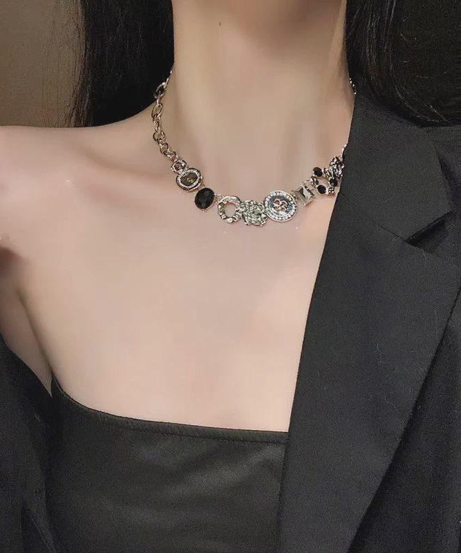 Gratuated Art Zircon Bead Necklace Alloy Button FashionChic