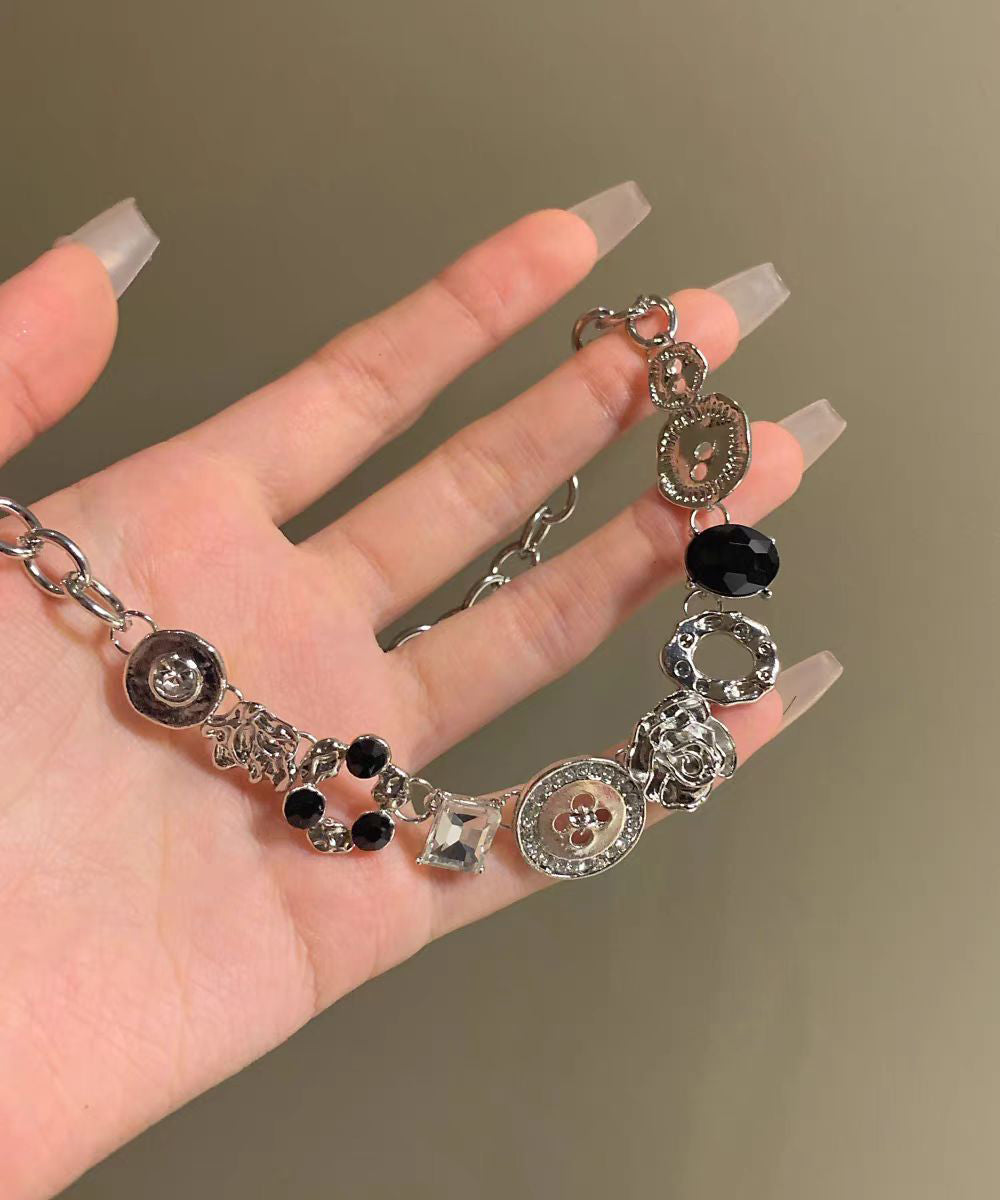 Gratuated Art Zircon Bead Necklace Alloy Button FashionChic