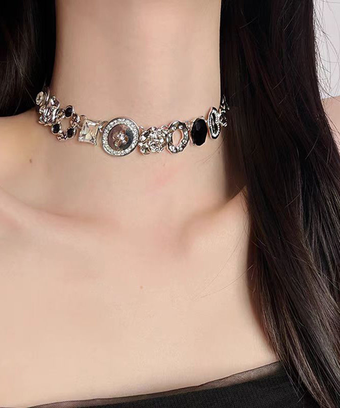 Gratuated Art Zircon Bead Necklace Alloy Button FashionChic