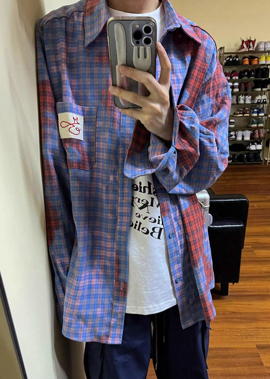 Men Spring Shirts Pockets Art Cotton Plaid Asymmetrical FashionChic