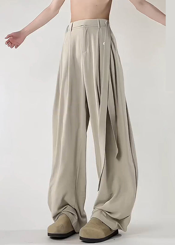 Beige Men Original Pockets Ice Pants Design Art Silk Summer FashionChic