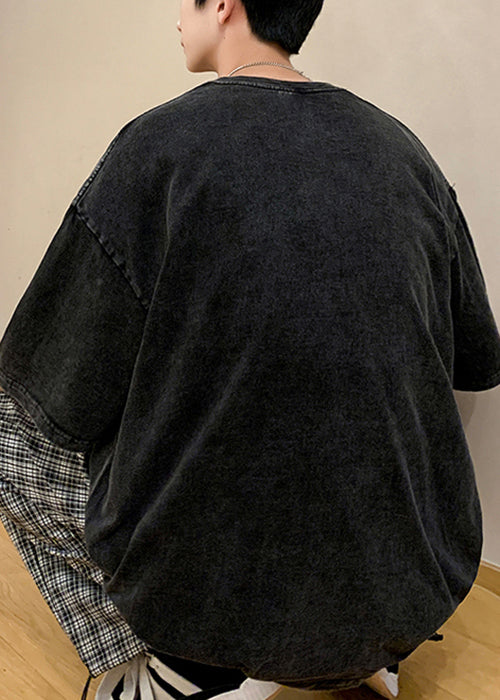 Art Black Print Loose Cotton Mens Graphic Tees Short Sleeve YL009 ABC