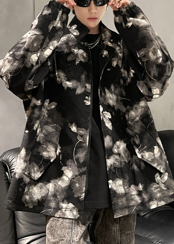 Art Black Print Zippered Pockets Men Coat Fall RO026 ABC