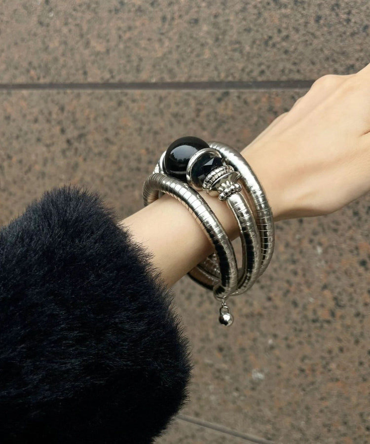 Art Black Stainless Steel Agate Bangle KX1010 Ada Fashion