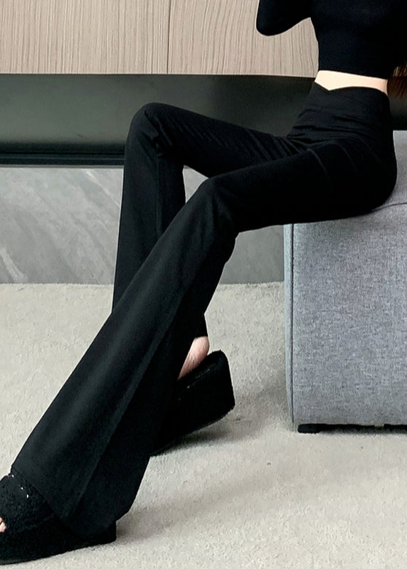 Flared Patchwork Waist Art Zippered High Spring Trousers Black FashionChic