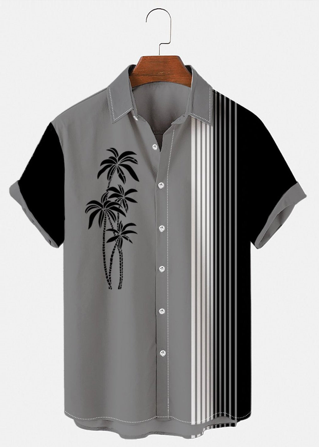 Asymmetrical Patchwork Cotton Mens Summer Art Striped Shirts Blue FashionChic