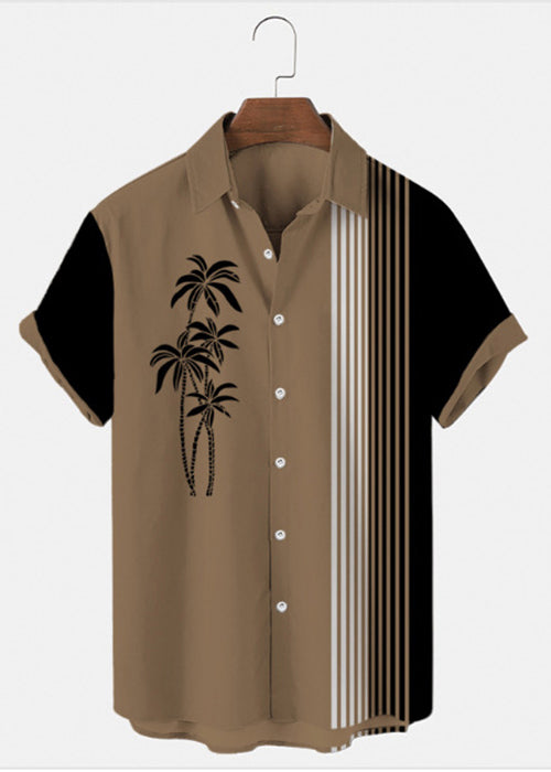 Asymmetrical Patchwork Cotton Mens Summer Art Striped Shirts Blue FashionChic