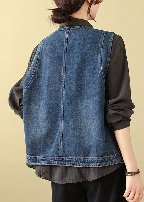 Art Blue Chinese Button Denim Vest Spring TM027 ABC
