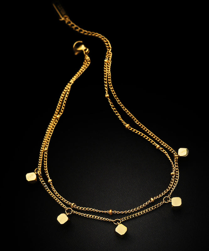 Art Gold Stainless Steel Overgild Bilayer Tassel Anklet Bracelet PO017 JEW-Ank240729