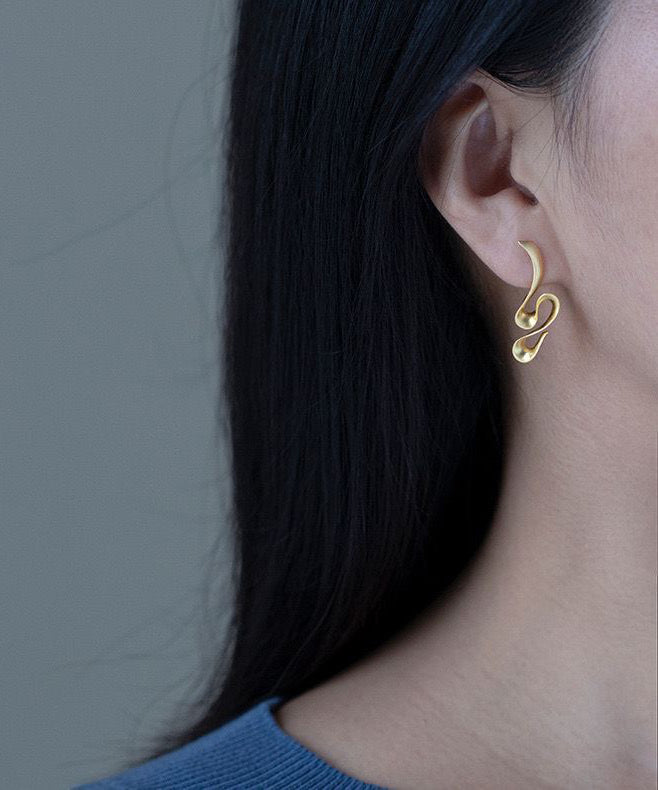 Art Gold Sterling Silver Drop Earrings PO018 JEW-EAR240729