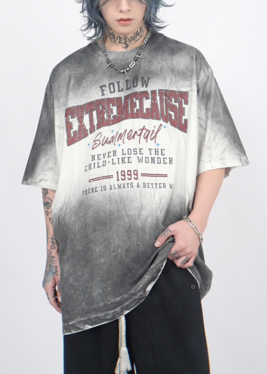 Gradient Sleeve Cotton Half T Print Mens O Neck Color Shirt Art FashionChic