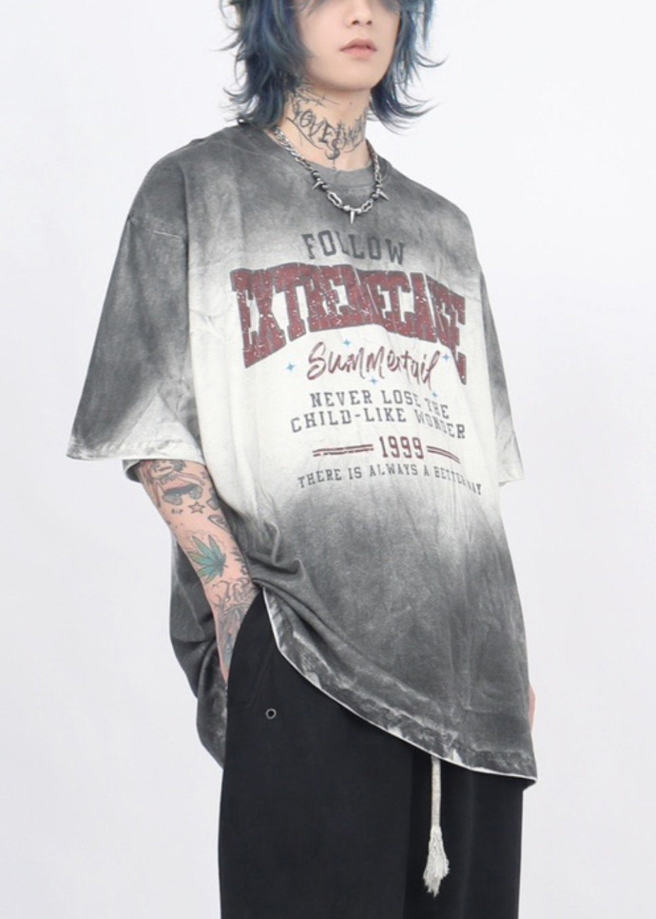 Gradient Sleeve Cotton Half T Print Mens O Neck Color Shirt Art FashionChic