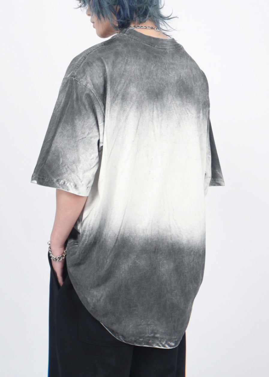 Gradient Sleeve Cotton Half T Print Mens O Neck Color Shirt Art FashionChic