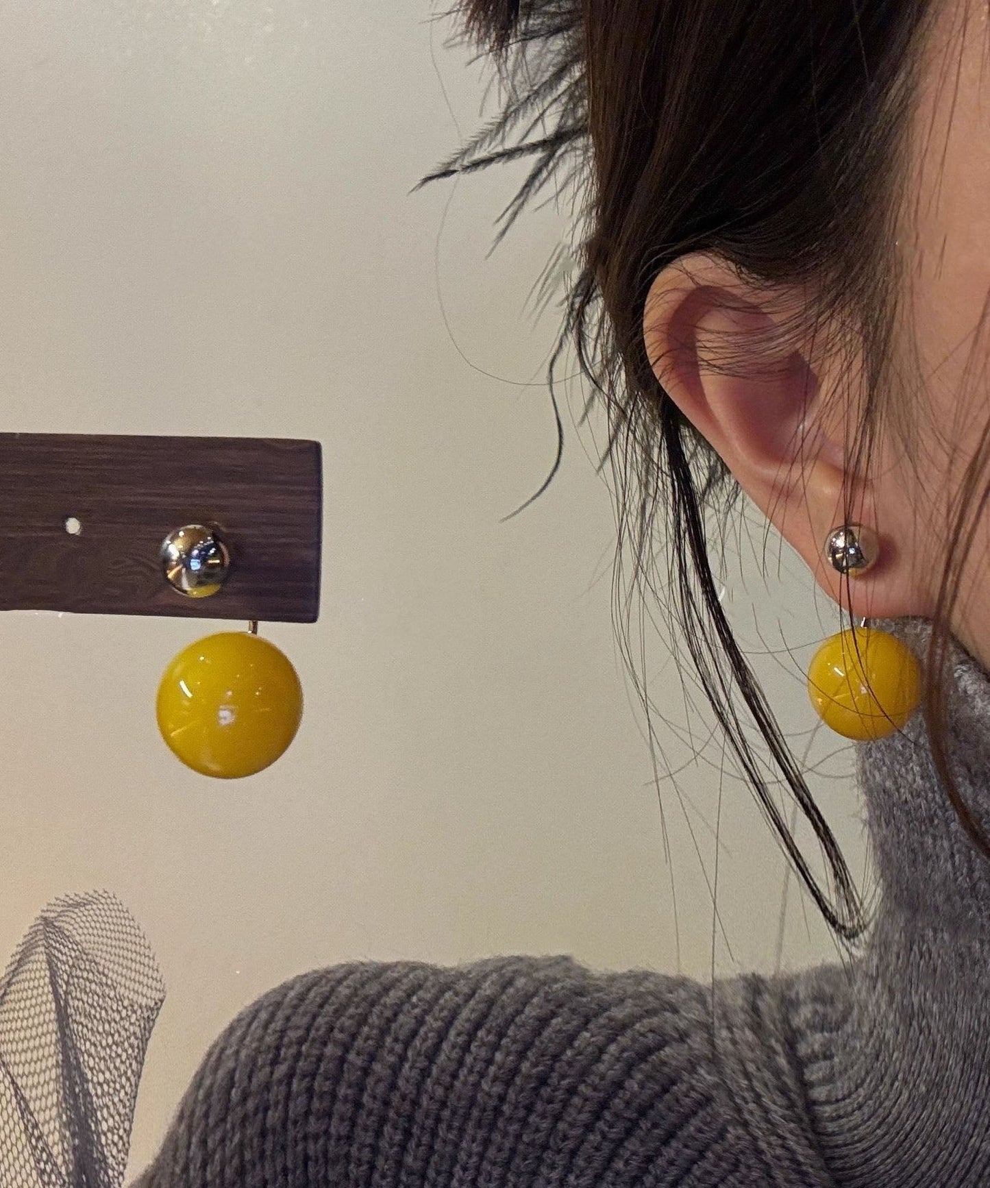 Stud Wax Earrings Art Acrylic Honey Green FashionChic